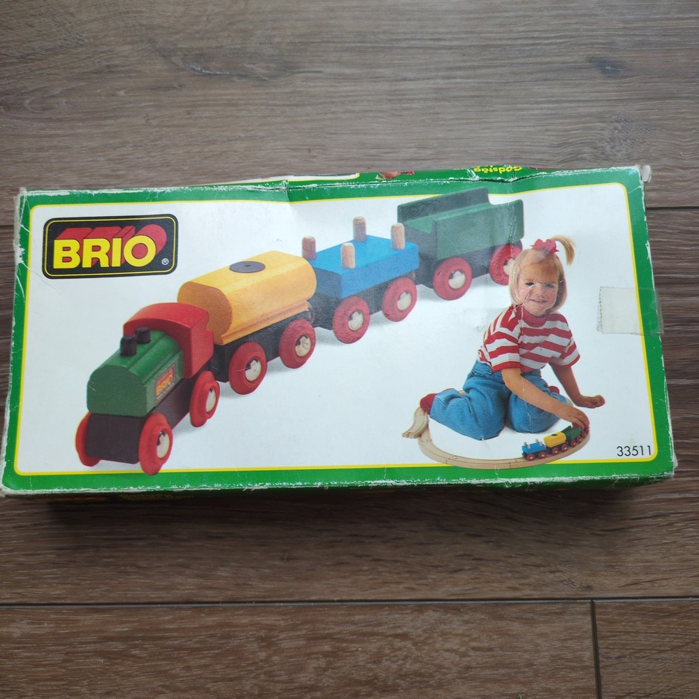 Vtg 90s BRIO #33511 GOODS TRAIN Set for Wooden Railway Engine Cargo Cars RARE